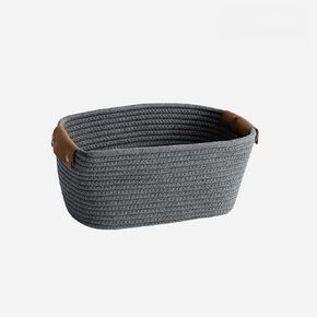 Small Cotton Woven Basket with PU Leather Handle, Cotton Rope Organizer for Baby Kids Clothes Toys Candy Gifts, Storage for Living Shower Room Bathroom Laundry, Bed for Dog Cat, Cute Decor, Coffee