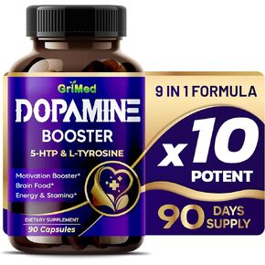 GriMed 5-HTP L-Tyrosine with Magnesium + L-Theanine - 14,285mg Energy, Stamina, Motivation Booster - USA Made & Tested (90 Count (Pack of 1))