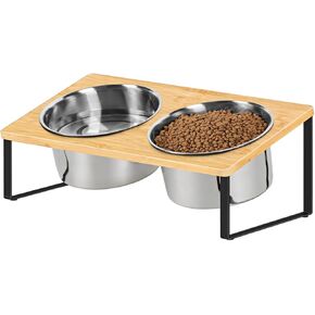 أوعية مرتفعة للكلاب الكبيرة بزاوية 10 درجات مائلة لطعام الكلاب مع وعاءين من الفولاذ المقاوم للصدأ، مجموعة أطباق طعام الحيوانات الأليفة والماء للاستخدام الداخلي والخارجي، باللون الأسود in Kuwait