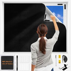 100% Blackout Curtains, 118" X 57" Portable Black Out Curtains for Bedroom, Temporary Blackout Blinds, Travel Blackout Shades, Blackout Window Cover for Nursery, Rv, Dorm Room (Black)