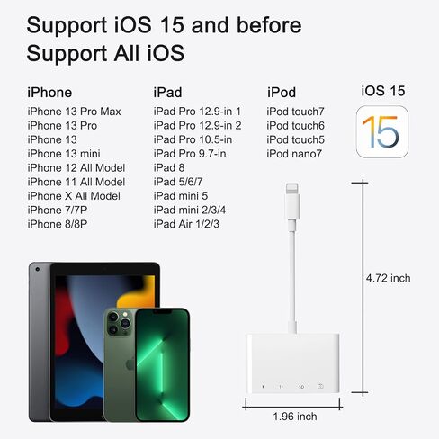 محول قارئ بطاقات Anytrox SD TF لأجهزة iPhone/iPad، محول أدوات توصيل كاميرا USB OTG 4 في 1 مع قارئ بطاقة SD TF ومحول شحن متوافق مع iPhone/iPad، يدعم أحدث iOS 16-أبيض in Kuwait