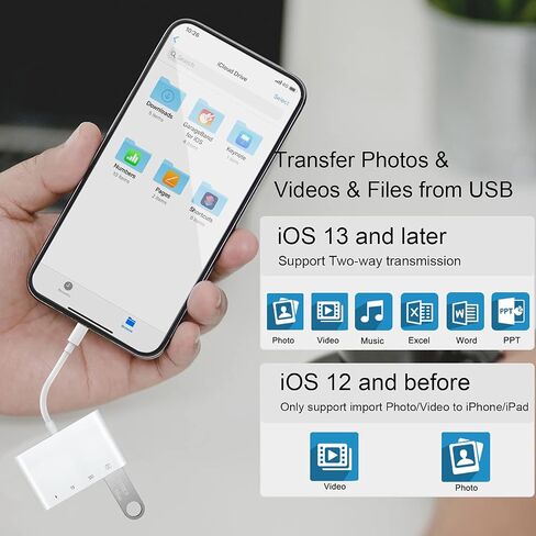 محول قارئ بطاقات Anytrox SD TF لأجهزة iPhone/iPad، محول أدوات توصيل كاميرا USB OTG 4 في 1 مع قارئ بطاقة SD TF ومحول شحن متوافق مع iPhone/iPad، يدعم أحدث iOS 16-أبيض in Kuwait