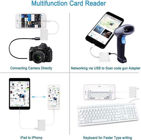 محول قارئ بطاقات Anytrox SD TF لأجهزة iPhone/iPad، محول أدوات توصيل كاميرا USB OTG 4 في 1 مع قارئ بطاقة SD TF ومحول شحن متوافق مع iPhone/iPad، يدعم أحدث iOS 16-أبيض in Kuwait