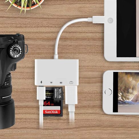 محول قارئ بطاقات Anytrox SD TF لأجهزة iPhone/iPad، محول أدوات توصيل كاميرا USB OTG 4 في 1 مع قارئ بطاقة SD TF ومحول شحن متوافق مع iPhone/iPad، يدعم أحدث iOS 16-أبيض in Kuwait