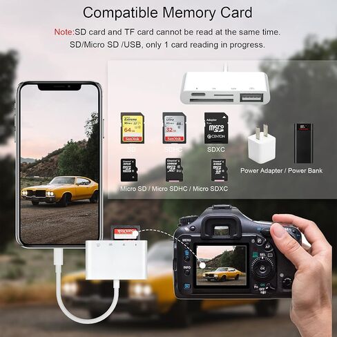 محول قارئ بطاقات Anytrox SD TF لأجهزة iPhone/iPad، محول أدوات توصيل كاميرا USB OTG 4 في 1 مع قارئ بطاقة SD TF ومحول شحن متوافق مع iPhone/iPad، يدعم أحدث iOS 16-أبيض in Kuwait