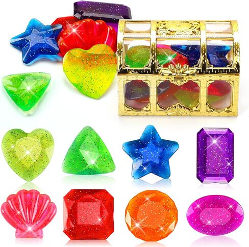 JULBEAR 8Pcs Dive Gem Pool Toys, Colorful Big Pool Gems Sinking Diving Gems Summer Swimming Underwater Pool Toys Precious Crystals Treasure with Treasure Box for Pool Beach for Kids in Kuwait