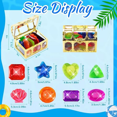 JULBEAR 8Pcs Dive Gem Pool Toys, Colorful Big Pool Gems Sinking Diving Gems Summer Swimming Underwater Pool Toys Precious Crystals Treasure with Treasure Box for Pool Beach for Kids in Kuwait