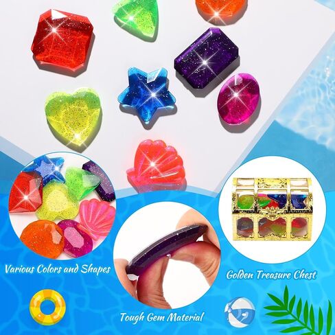 JULBEAR 8Pcs Dive Gem Pool Toys, Colorful Big Pool Gems Sinking Diving Gems Summer Swimming Underwater Pool Toys Precious Crystals Treasure with Treasure Box for Pool Beach for Kids in Kuwait