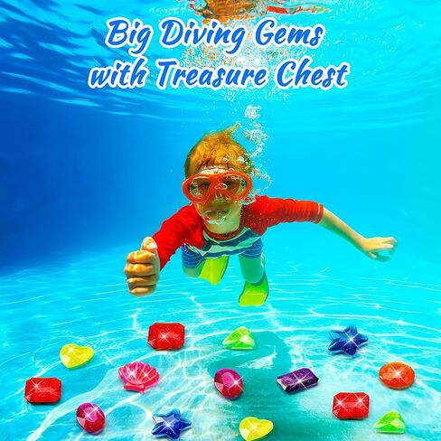 JULBEAR 8Pcs Dive Gem Pool Toys, Colorful Big Pool Gems Sinking Diving Gems Summer Swimming Underwater Pool Toys Precious Crystals Treasure with Treasure Box for Pool Beach for Kids in Kuwait