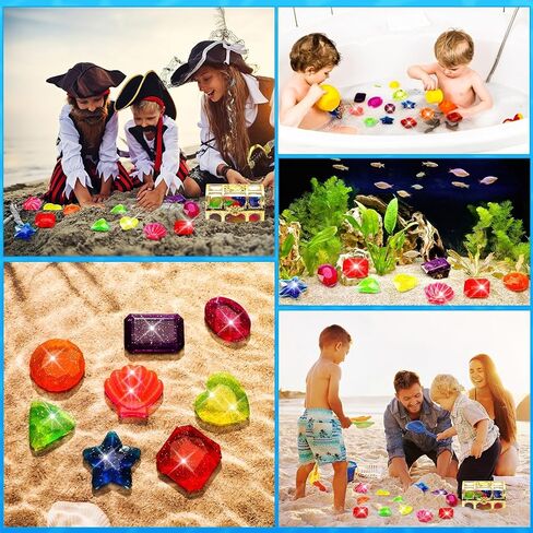 JULBEAR 8Pcs Dive Gem Pool Toys, Colorful Big Pool Gems Sinking Diving Gems Summer Swimming Underwater Pool Toys Precious Crystals Treasure with Treasure Box for Pool Beach for Kids in Kuwait