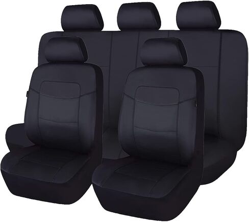 Flying Banner car seat Covers Full Set Faux Leather Water Proof Classic Rear Bench Split Truck SUV Man (Full Set, Solid Black) in Saudi Arabia