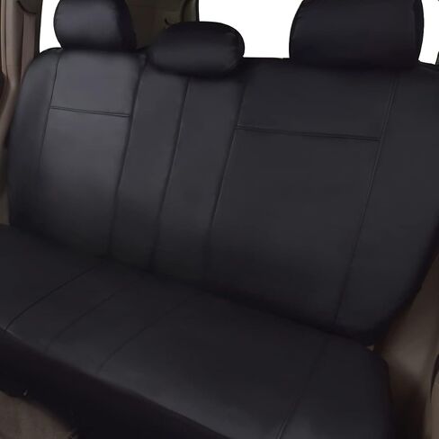 Flying Banner car seat Covers Full Set Faux Leather Water Proof Classic Rear Bench Split Truck SUV Man (Full Set, Solid Black) in Saudi Arabia