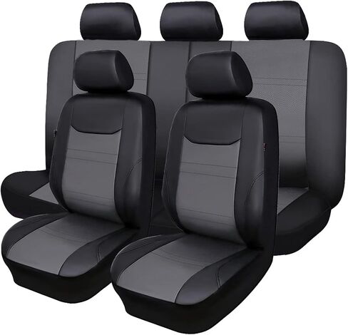Flying Banner car seat Covers Full Set Faux Leather Water Proof Classic Rear Bench Split Truck SUV Man (Full Set, Solid Black) in Saudi Arabia