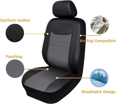 Flying Banner car seat Covers Full Set Faux Leather Water Proof Classic Rear Bench Split Truck SUV Man (Full Set, Solid Black) in Saudi Arabia