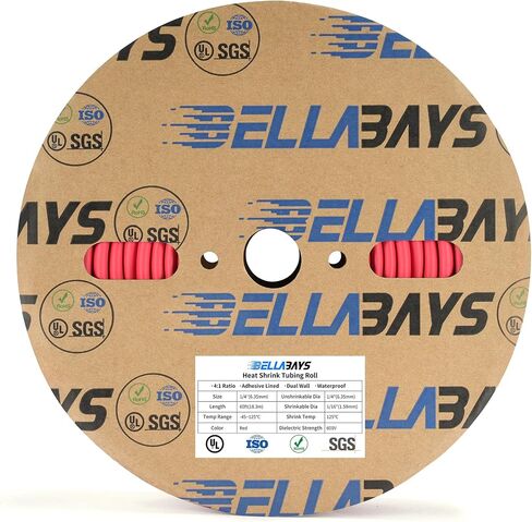 BELLA BAYS 4:1 Ratio 3/4 Inch (19.05mm) 4 Ft (1.2m) Waterproof Marine Grade Heat Shrink Tubing Roll Adhesive Lined Tube, Insulation Sealing and Oil-Proof, Red (UL, RoHS, SGS, ISO Certification) in Saudi Arabia