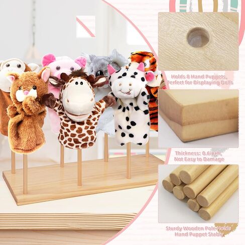 Ouvibor Wooden Puppet Stand, Education Wooden Puppet Tree Store and Display Doll Holder, Anti Crush Storage, Holds 8 Hand Puppets in Saudi Arabia
