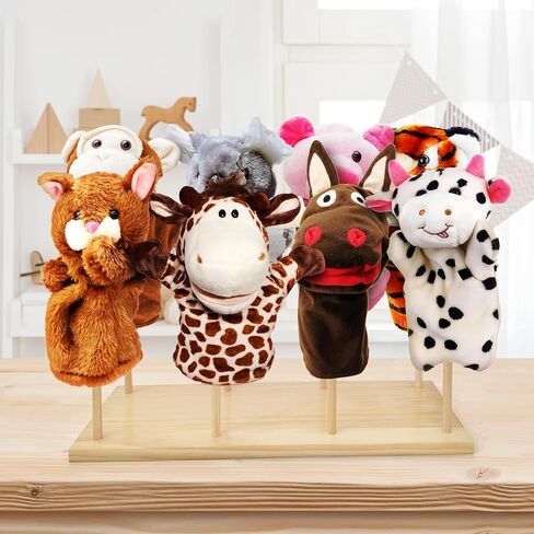 Ouvibor Wooden Puppet Stand, Education Wooden Puppet Tree Store and Display Doll Holder, Anti Crush Storage, Holds 8 Hand Puppets in Saudi Arabia