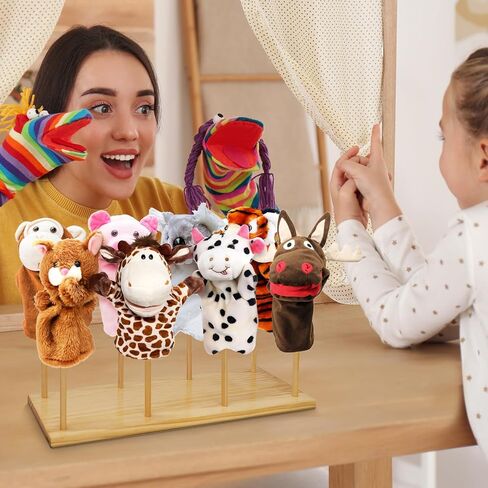 Ouvibor Wooden Puppet Stand, Education Wooden Puppet Tree Store and Display Doll Holder, Anti Crush Storage, Holds 8 Hand Puppets in Saudi Arabia