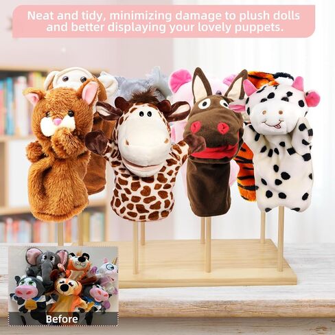 Ouvibor Wooden Puppet Stand, Education Wooden Puppet Tree Store and Display Doll Holder, Anti Crush Storage, Holds 8 Hand Puppets in Saudi Arabia
