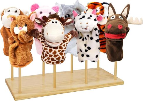 Ouvibor Wooden Puppet Stand, Education Wooden Puppet Tree Store and Display Doll Holder, Anti Crush Storage, Holds 8 Hand Puppets in Saudi Arabia