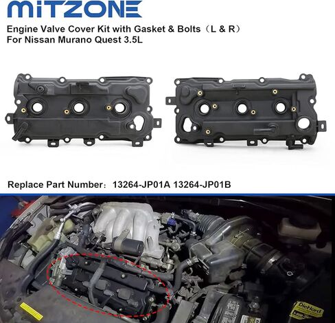 HSPSWIFTER Aluminum Valve Covers Kit with Gaskets and Bolts Compatible with 2009-2014 Nissan Murano Nissan Quest Part # 13264-JP01B 13264-JA10B in Saudi Arabia