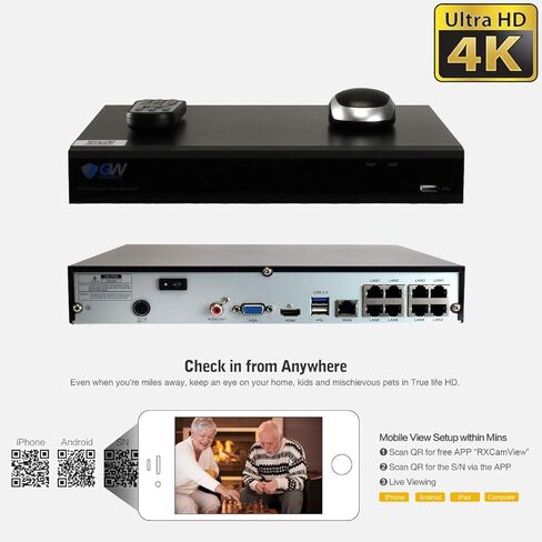 GW Security 8 قنوات 4K 12MP NVR H.265+ 8MP نظام كاميرا أمان للرؤية الليلية بالألوان الكاملة مع ثمانية مصابيح إنذار صوتية IP ثنائية الاتجاه بدقة 8 ميجابكسل PoE، كاميرات مراقبة على شكل قبة، كشف الإنسان والمركبات بالذكاء الاصطناعي in Kuwait