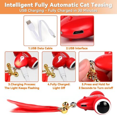 QICDRTF Automatic Interactive Cat Toy - Goldfish Design with LED Light, Feather, Bell, and Auto-Sleep Feature. Self-Moving for Indoor Play - Ideal for Kittens of All Breeds. in Saudi Arabia