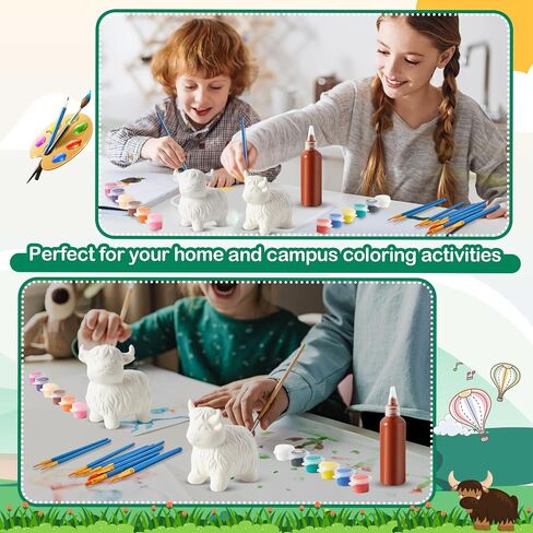 Barydat 6 Pcs DIY Ceramic Highland Cow Gnomes Statues Paint Your Own Ceramic Painting Kit Unpainted Kit Ready to Paint with Acrylic Paint Strips and Brush for Kids Classroom Craft Project in Saudi Arabia