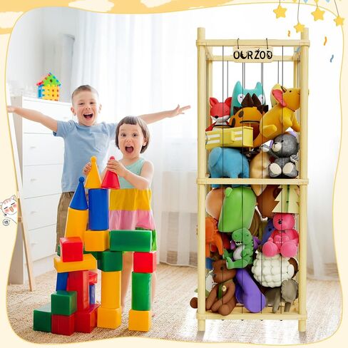 HAIDAIYA Stuffed Animal Zoo Storage Cage Wooden, 36''(3ft) Wood Large Stuffed Animal Storage Basket, Toy Storage for Big Stuffed Animals, Large Toy Chest for Kids Girls Boys Toy Organizer Holder in Saudi Arabia
