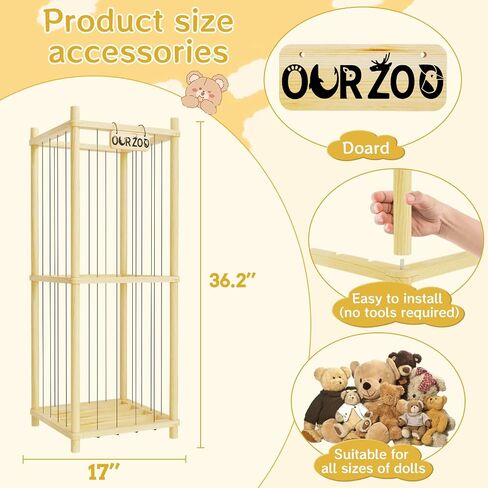HAIDAIYA Stuffed Animal Zoo Storage Cage Wooden, 36''(3ft) Wood Large Stuffed Animal Storage Basket, Toy Storage for Big Stuffed Animals, Large Toy Chest for Kids Girls Boys Toy Organizer Holder in Saudi Arabia