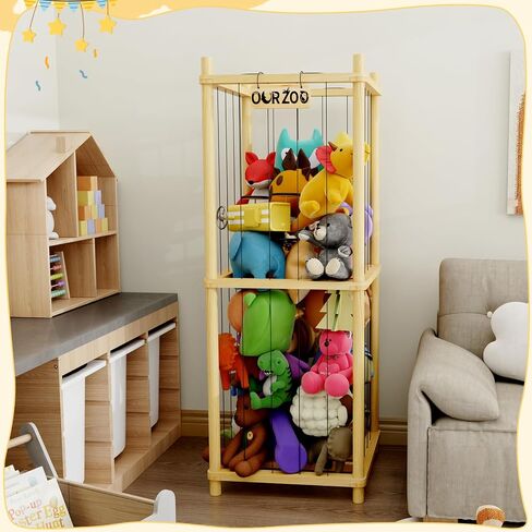 HAIDAIYA Stuffed Animal Zoo Storage Cage Wooden, 36''(3ft) Wood Large Stuffed Animal Storage Basket, Toy Storage for Big Stuffed Animals, Large Toy Chest for Kids Girls Boys Toy Organizer Holder in Saudi Arabia