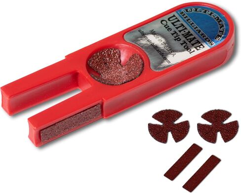 Ulti-Mate Pool Billiard Cue TIP Tool 5 in 1 Trimmer Burnisher Shaper Tapper Conditioner w/1 Set of Replacement Abrasives - Made in The USA in Saudi Arabia