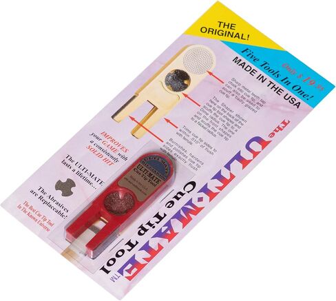 Ulti-Mate Pool Billiard Cue TIP Tool 5 in 1 Trimmer Burnisher Shaper Tapper Conditioner w/1 Set of Replacement Abrasives - Made in The USA in Saudi Arabia