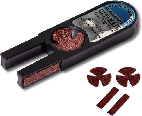 Ulti-Mate Pool Billiard Cue TIP Tool 5 in 1 Trimmer Burnisher Shaper Tapper Conditioner w/1 Set of Replacement Abrasives - Made in The USA in Kuwait