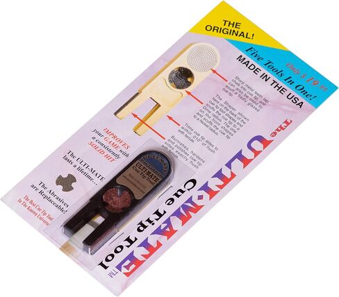 Ulti-Mate Pool Billiard Cue TIP Tool 5 in 1 Trimmer Burnisher Shaper Tapper Conditioner w/1 Set of Replacement Abrasives - Made in The USA in Kuwait