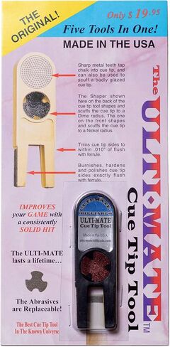 Ulti-Mate Pool Billiard Cue TIP Tool 5 in 1 Trimmer Burnisher Shaper Tapper Conditioner w/1 Set of Replacement Abrasives - Made in The USA in Kuwait
