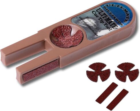 Ulti-Mate Pool Billiard Cue TIP Tool 5 in 1 Trimmer Burnisher Shaper Tapper Conditioner w/1 Set of Replacement Abrasives - Made in The USA in Saudi Arabia