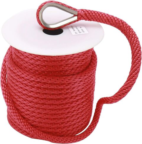NovelBee 3/8 Inch 100Feet Premium Solid Braid MFP Anchor Line Anchor Rope with Stainless Steel Thimble (Red) in Saudi Arabia