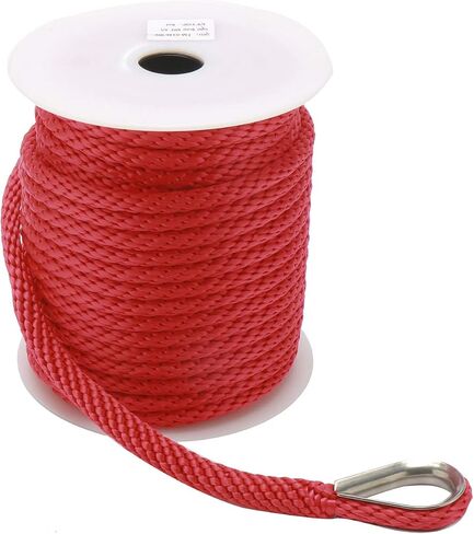 NovelBee 3/8 Inch 100Feet Premium Solid Braid MFP Anchor Line Anchor Rope with Stainless Steel Thimble (Red) in Saudi Arabia