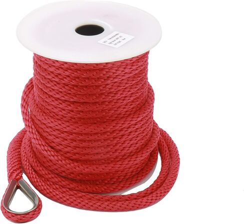 NovelBee 3/8 Inch 100Feet Premium Solid Braid MFP Anchor Line Anchor Rope with Stainless Steel Thimble (Red) in Saudi Arabia