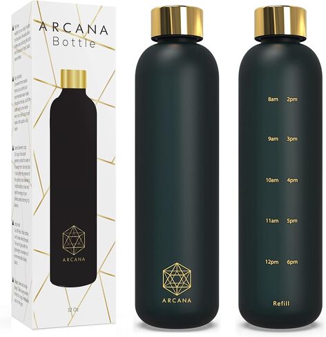 زجاجة مياه تحفيزية من ARCANA Arc مع علامة زمنية/أوقات للشرب - بلاستيك بلوري خالٍ من BPA - صالة الألعاب الرياضية، والرياضة، وفي الهواء الطلق (32oz، وردي) in Kuwait