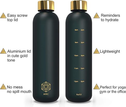 زجاجة مياه تحفيزية من ARCANA Arc مع علامة زمنية/أوقات للشرب - بلاستيك بلوري خالٍ من BPA - صالة الألعاب الرياضية، والرياضة، وفي الهواء الطلق (32oz، وردي) in Kuwait