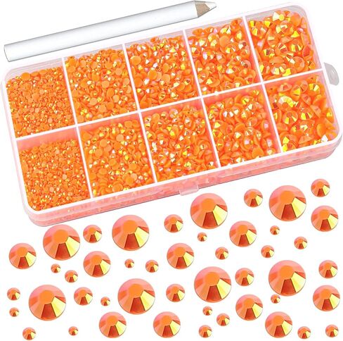 JMUQ 6600pcs Orange Resin Flatback Rhinestone for Crafting, 2mm 3mm 4mm 5mm 6mm Jelly Resin Non Hotfix Rhinestones for Tumblers, Mugs, Bottles, Makeup, Nail Art, Loose Bling Glitter Gem Stone in Saudi Arabia