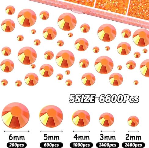 JMUQ 6600pcs Orange Resin Flatback Rhinestone for Crafting, 2mm 3mm 4mm 5mm 6mm Jelly Resin Non Hotfix Rhinestones for Tumblers, Mugs, Bottles, Makeup, Nail Art, Loose Bling Glitter Gem Stone in Saudi Arabia