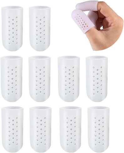 10 Pcs Gel Finger Cots with Air Holes, Finger Protector Support Finger Sleeves Gel Finger Protectors Finger Covers Protection for Writing, Abrasion and Pain Prevention Finger Cracking - Skin Tone in Kuwait