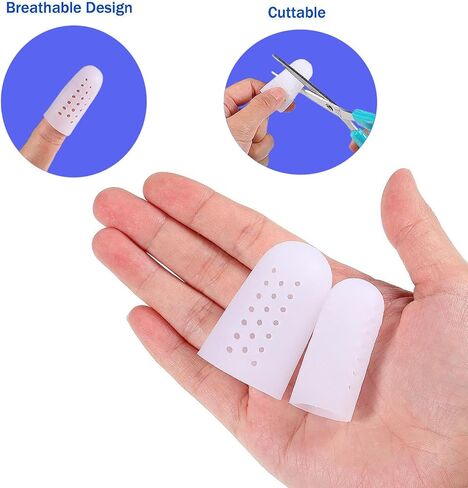 10 Pcs Gel Finger Cots with Air Holes, Finger Protector Support Finger Sleeves Gel Finger Protectors Finger Covers Protection for Writing, Abrasion and Pain Prevention Finger Cracking - Skin Tone in Kuwait