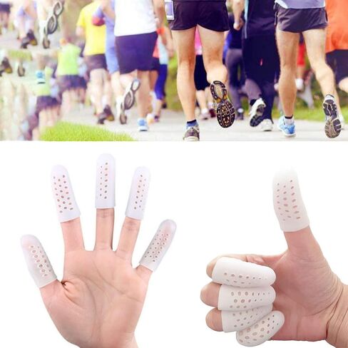 10 Pcs Gel Finger Cots with Air Holes, Finger Protector Support Finger Sleeves Gel Finger Protectors Finger Covers Protection for Writing, Abrasion and Pain Prevention Finger Cracking - Skin Tone in Kuwait