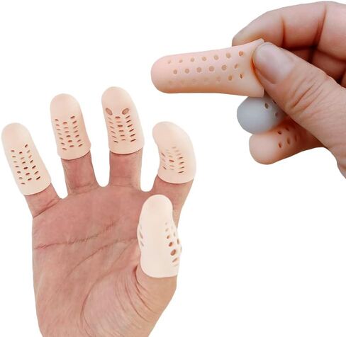 10 Pcs Gel Finger Cots with Air Holes, Finger Protector Support Finger Sleeves Gel Finger Protectors Finger Covers Protection for Writing, Abrasion and Pain Prevention Finger Cracking - Skin Tone in Kuwait