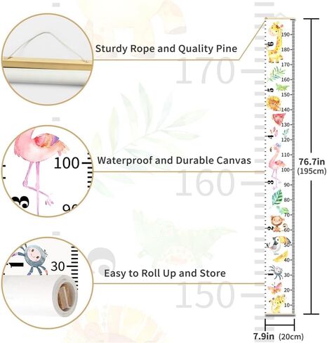 مخطط نمو كتلة الألوان من Nustila للأطفال الصغار، مسطرة، إطار خشبي قابل للإزالة، إطار خشبي للتعليق على الحائط، مخططات قياس لديكور غرفة الأطفال الصغار - 79 بوصة × 7.9 بوصة مع خشب بيج in Kuwait
