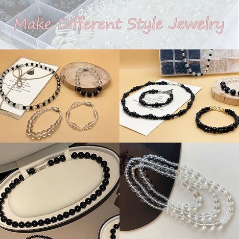 2140 قطعة من الخرز الزجاجي الأسود والشفاف من LLchunyun لصنع الأساور 4 مم 6 مم 8 مم خرز زجاجي أسود شفاف مستدير لصنع المجوهرات للفتيات مجموعة خرز أساور الصداقة in Kuwait